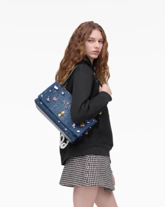 Bolso doble grande de denim con charms