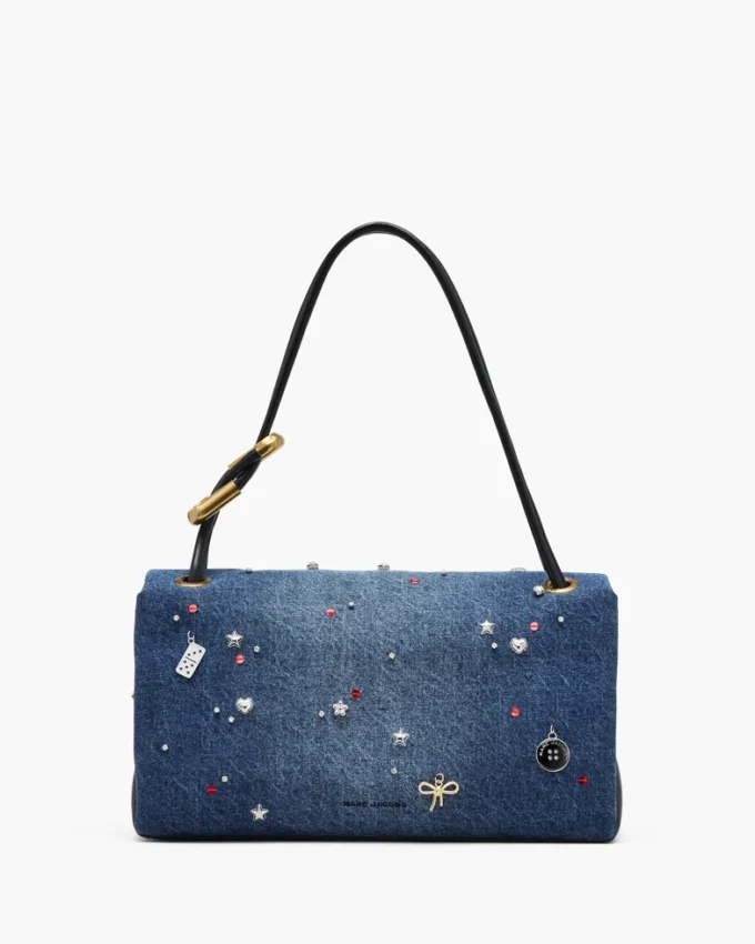 Bolso doble grande de denim con charms Bolso doble grande de denim con charms