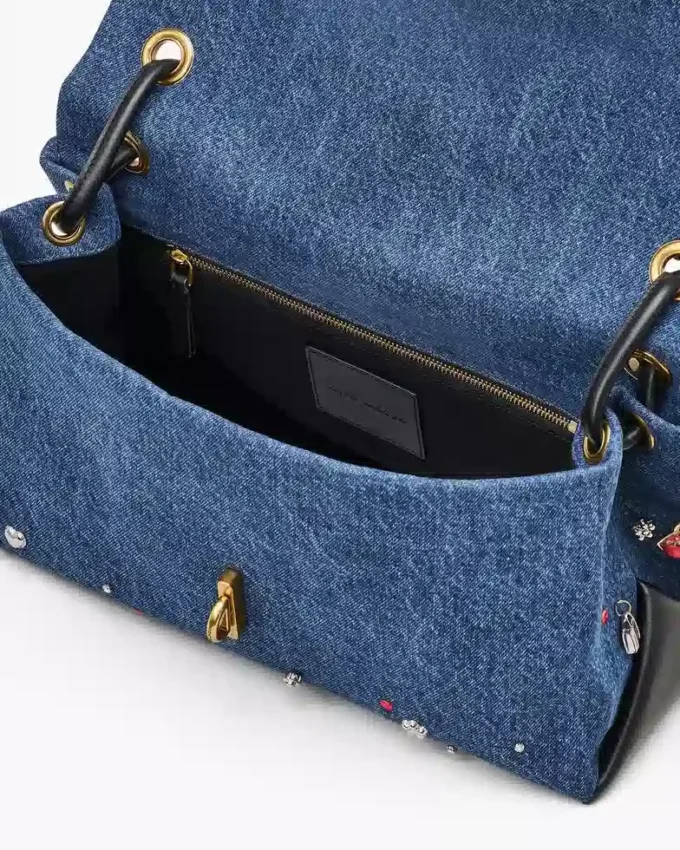 Bolso doble grande de denim con charms Bolso doble grande de denim con charms