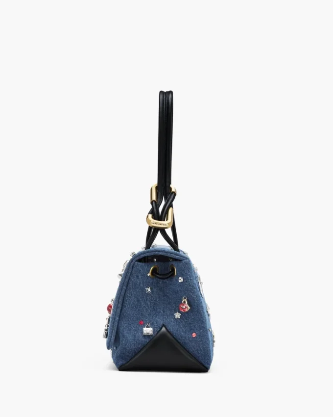 Bolso doble grande de denim con charms Bolso doble grande de denim con charms