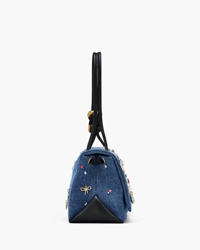 Bolso doble grande de denim con charms Bolso doble grande de denim con charms