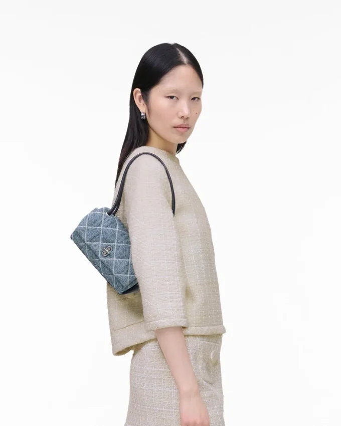 Mini bolso bandolera doble de denim acolchado