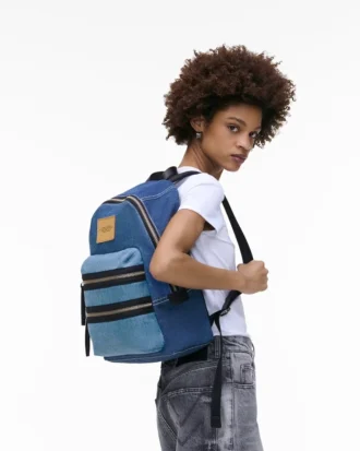 Mochila grande de denim con bloques de color Biker Mochila grande de denim con bloques de color Biker