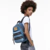 Mochila mediana de denim con bloques de color Biker