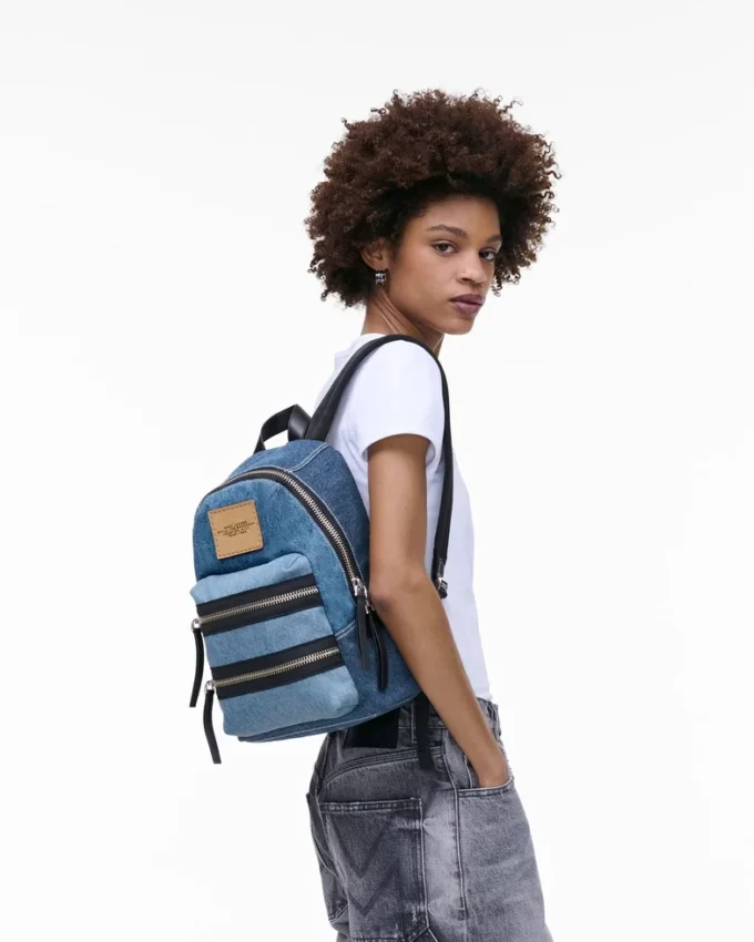 Mochila mediana de denim con bloques de color Biker