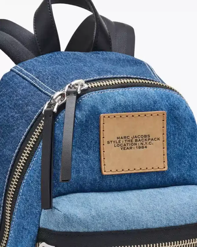 Mochila mediana de denim con bloques de color Biker