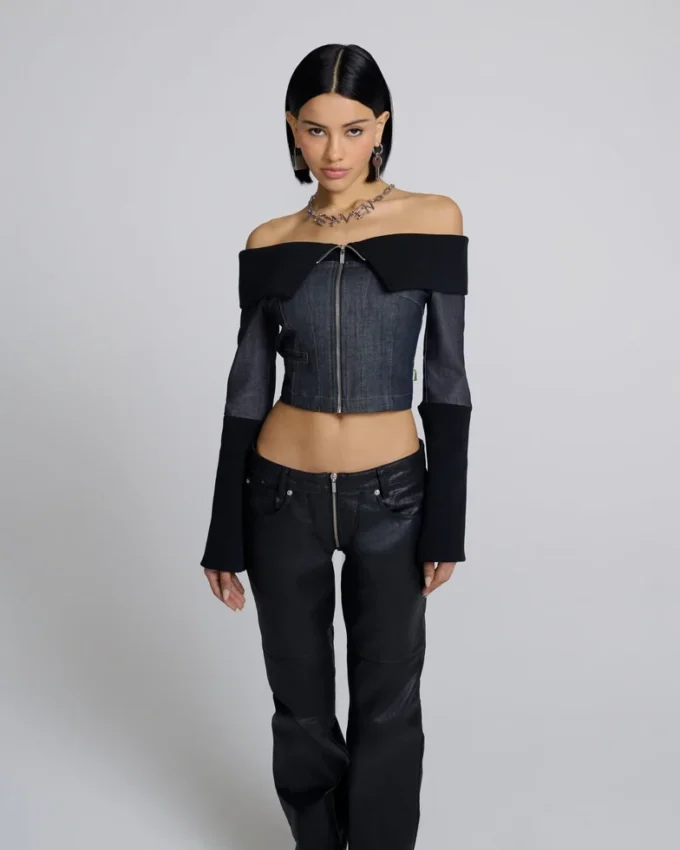 Top de denim y canalé