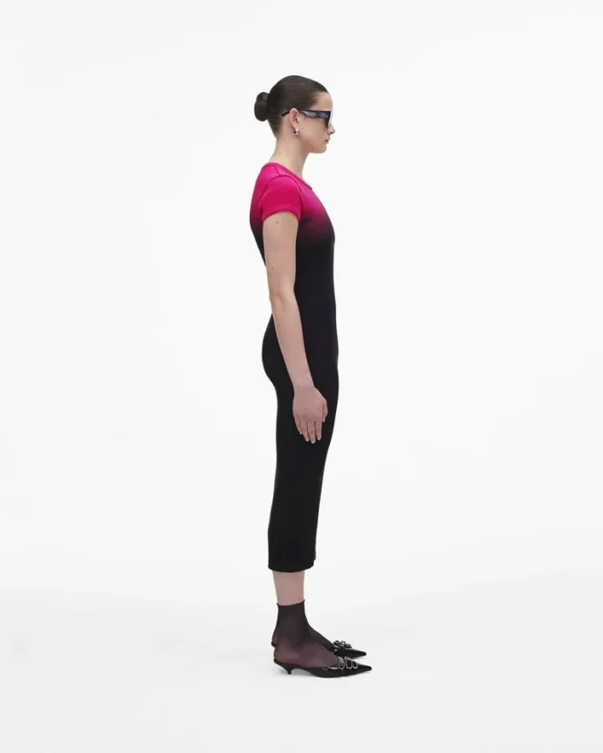 Vestido camiseta encogido con efecto ombré