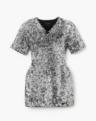 Vestido de punto con cuello en V y lentejuelas