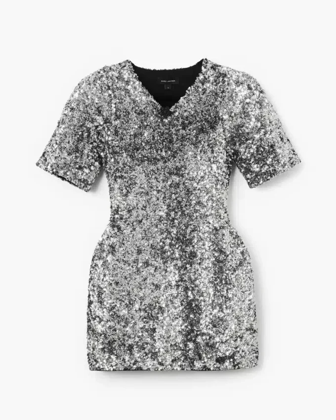 Vestido de punto con cuello en V y lentejuelas