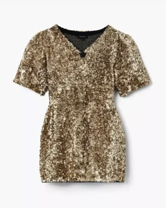 Vestido de punto con cuello en V y lentejuelas