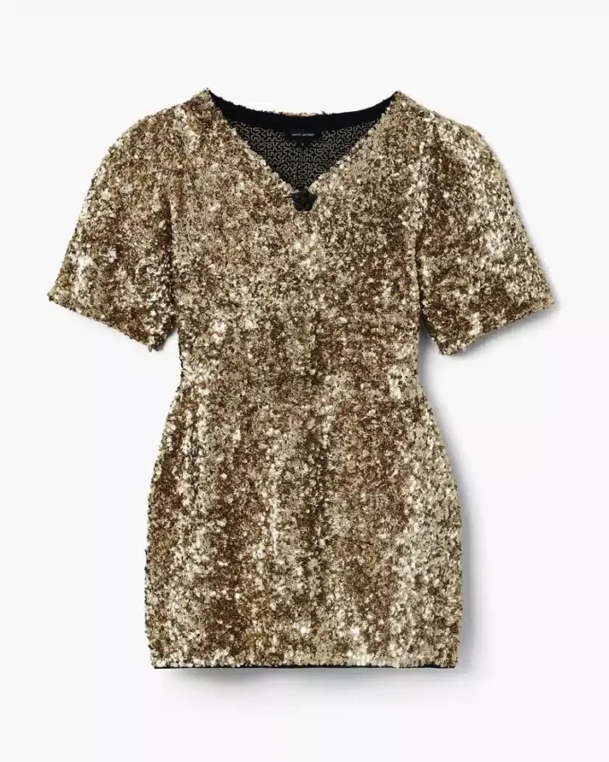 Vestido de punto con cuello en V y lentejuelas