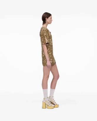 Vestido de punto con cuello en V y lentejuelas
