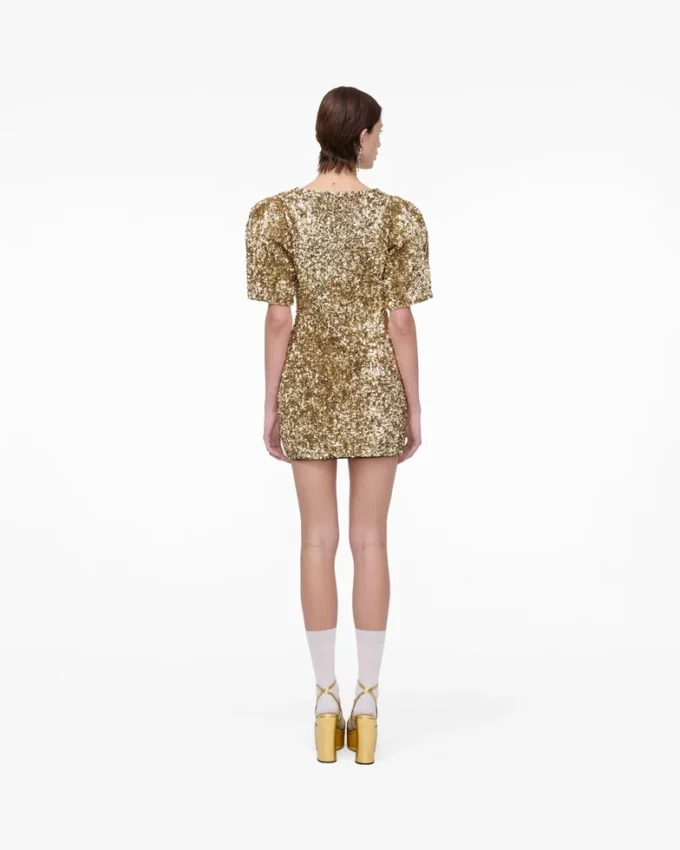 Vestido de punto con cuello en V y lentejuelas