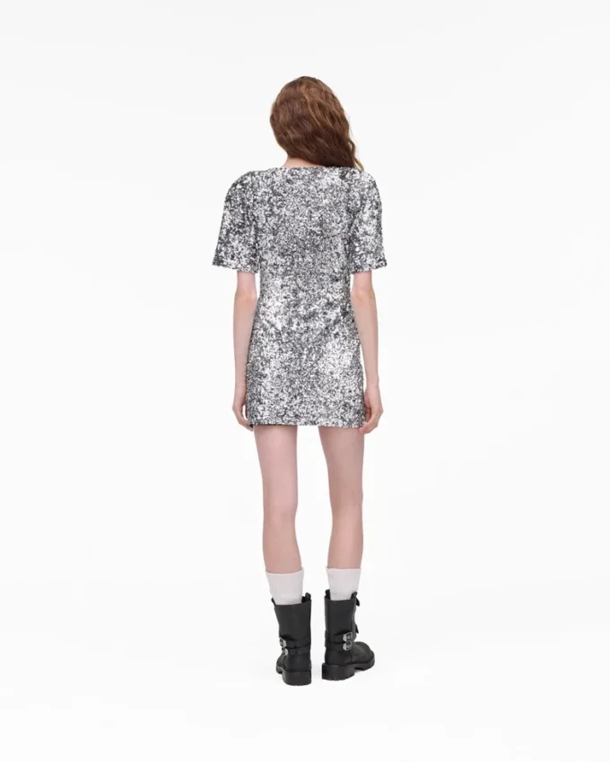 Vestido de punto con cuello en V y lentejuelas