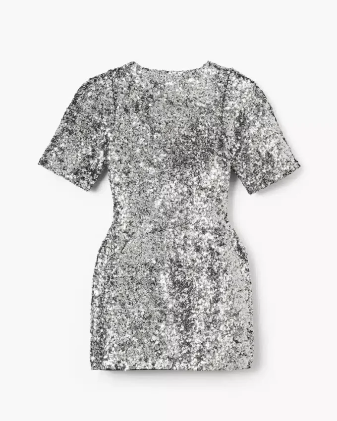Vestido de punto con cuello en V y lentejuelas