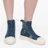 Zapatillas altas de denim con margaritas de lentejuelas
