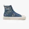 Zapatillas altas de denim con margaritas de lentejuelas