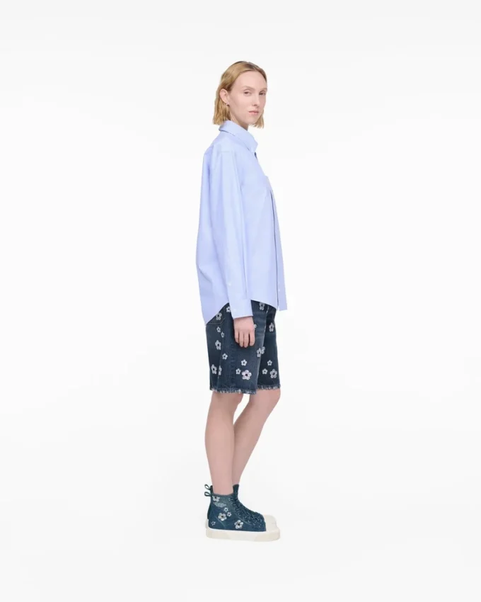 Zapatillas altas de denim con margaritas de lentejuelas