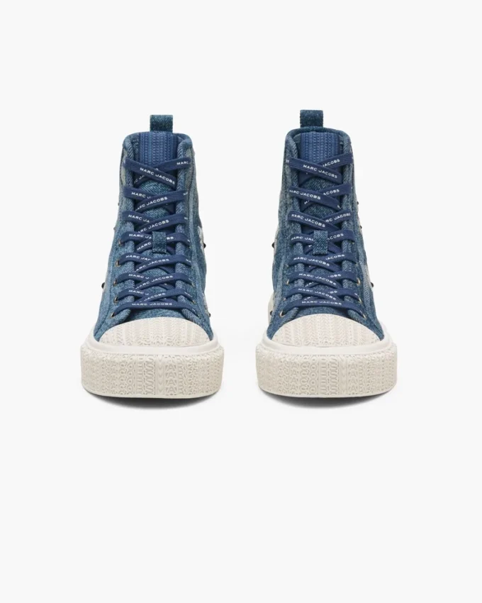 Zapatillas altas de denim con margaritas de lentejuelas