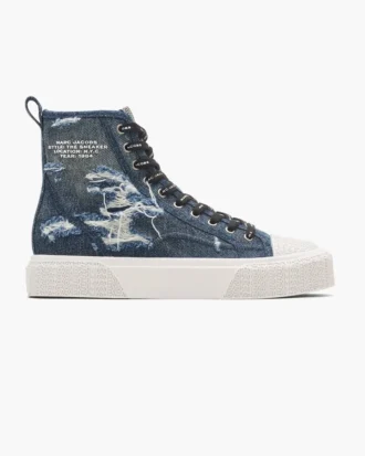 Zapatillas altas de denim rasgado y reparado